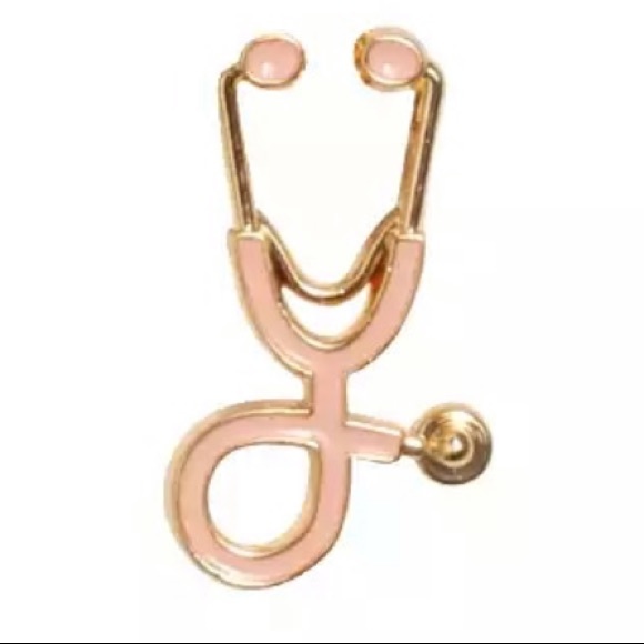 Stethoscope Lapel Scrub Nurse Pin Silver Gold Pink - Picture 4 of 13